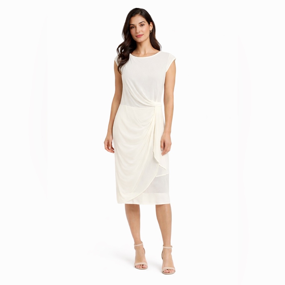 Catherine Malandrino Women’s Ivory Sheer Wrap Midi Dress Size 4 new with tags